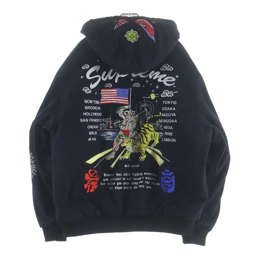SUPREME (シュプリーム) ■×葵産業 刺繍 フーデット ワークジャケット ネイビー 中綿