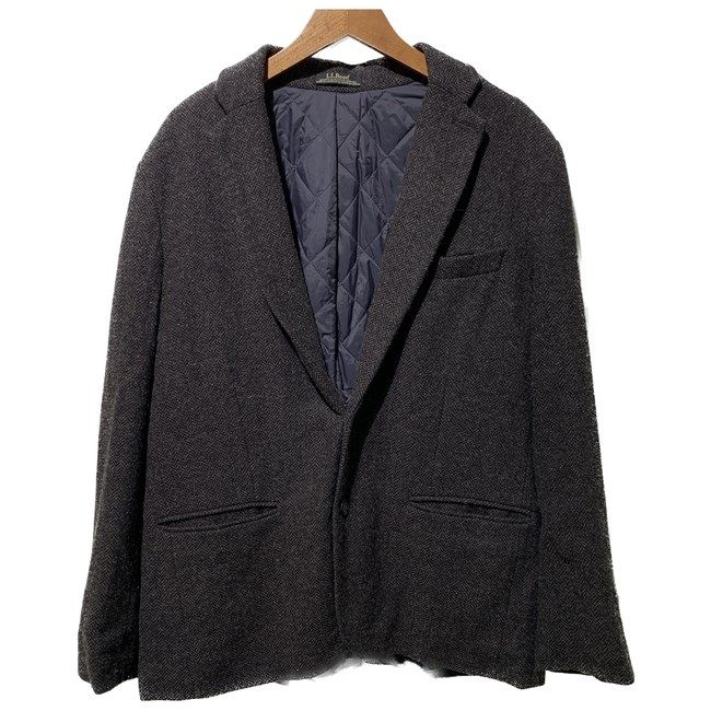 【中古】　L.L.Bean　テーラードジャケット　スーツジャケット　アウター　ウール　ナイロン　総柄　ヘリンボーン　中綿　ポリエステル　アウトドア　古着　/1152