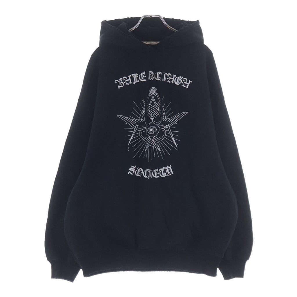 BALENCIAGA (バレンシアガ) 20FW GOTHIC LOGO 'FREE YOUR MIND' DISTRESSED ダメージ加工 ゴシックロゴ プリントフーディ プルオーバースウェットパーカー ブラック 641529 TJV79