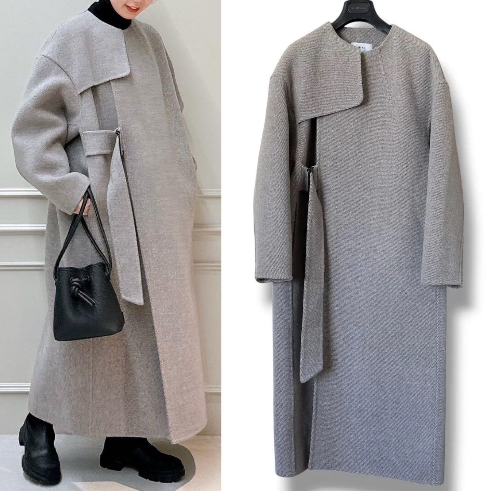 美品 HYKE ダブルフェイストレンチコート 上質ヘリンボーン生地