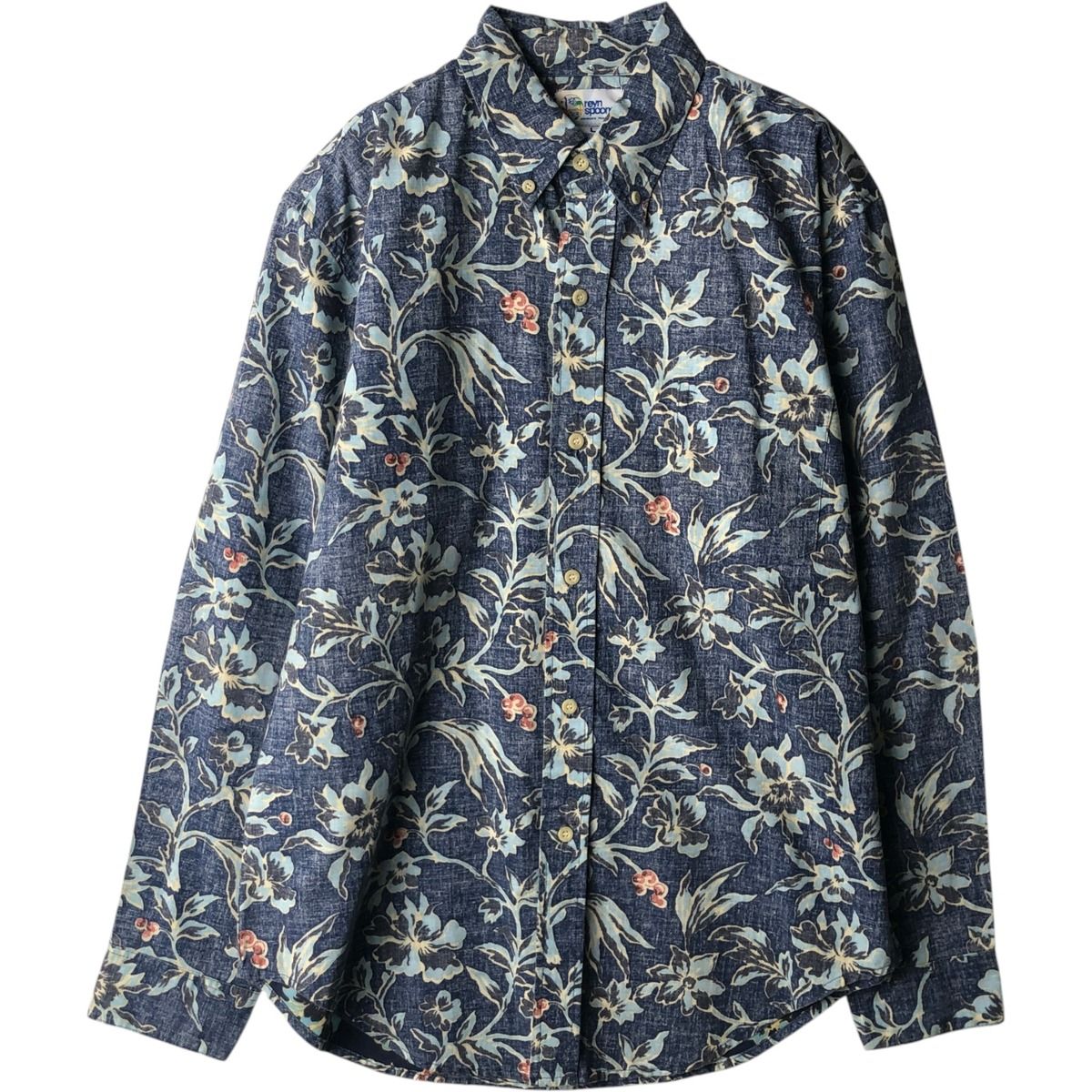 古着 90年代 レインスプーナー REYNSPOONER 水着タグ ビキニタグ 花柄 長袖 ボタンダウンシャツ メンズL相当 ヴィンテージ/eaa643051