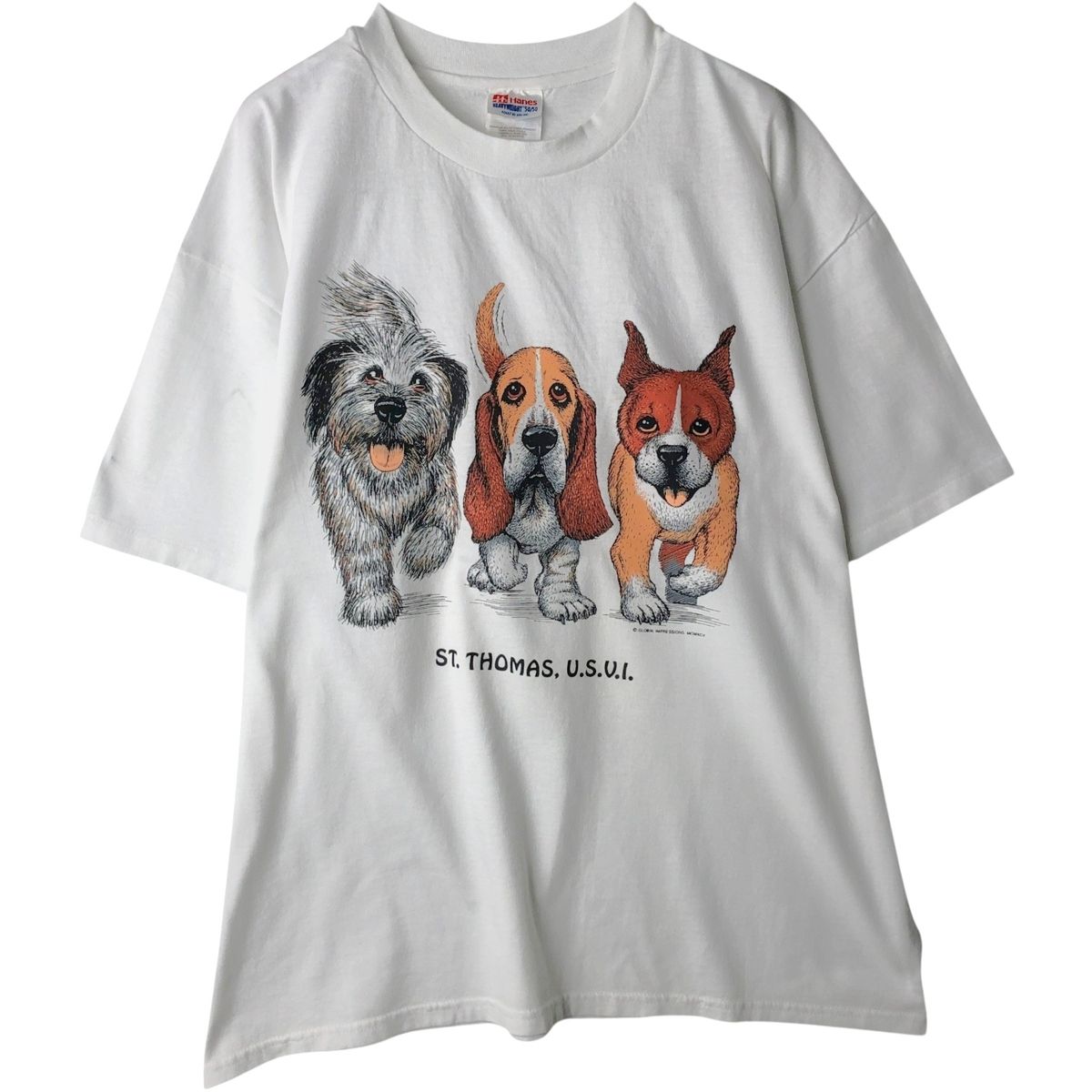 古着 90年代 ヘインズ Hanes HEAVYWEIGHT 50/50 犬柄 アニマルTシャツ USA製 メンズXL相当 ヴィンテージ/eaa641731