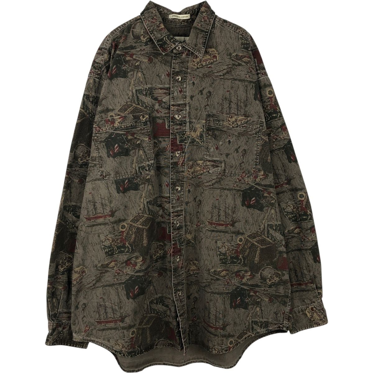 古着 90年代 エディーバウアー Eddie Bauer Elkhorn Canvas 総柄 長袖 コットンシャツ メンズXL相当 ヴィンテージ/eaa643046