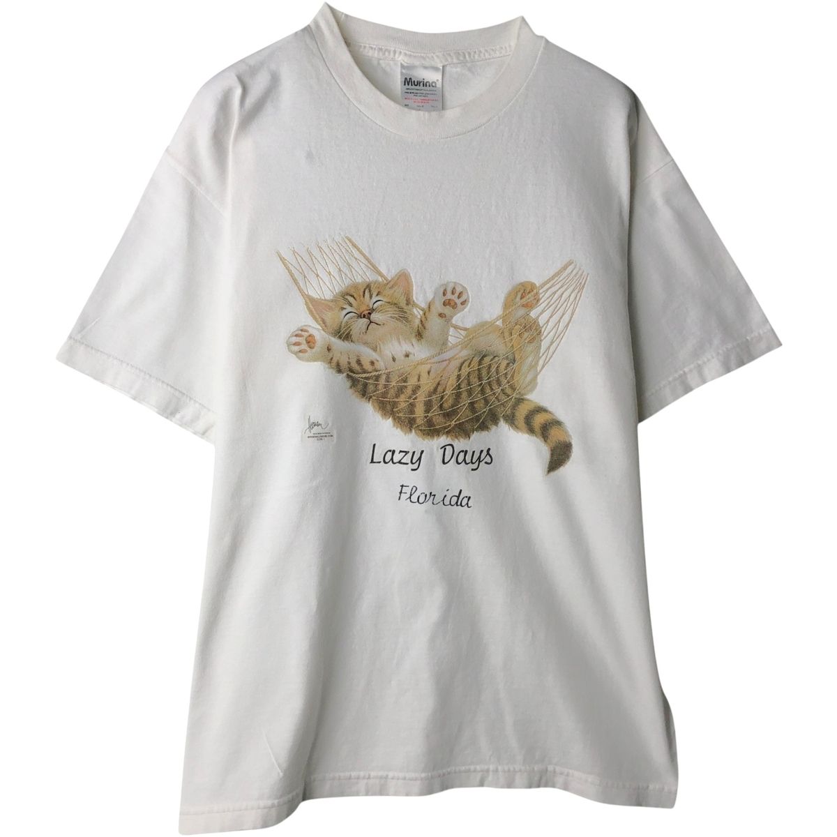 古着 90年代 Murina 猫柄 アニマルTシャツ USA製 メンズL相当 ヴィンテージ/eaa641732