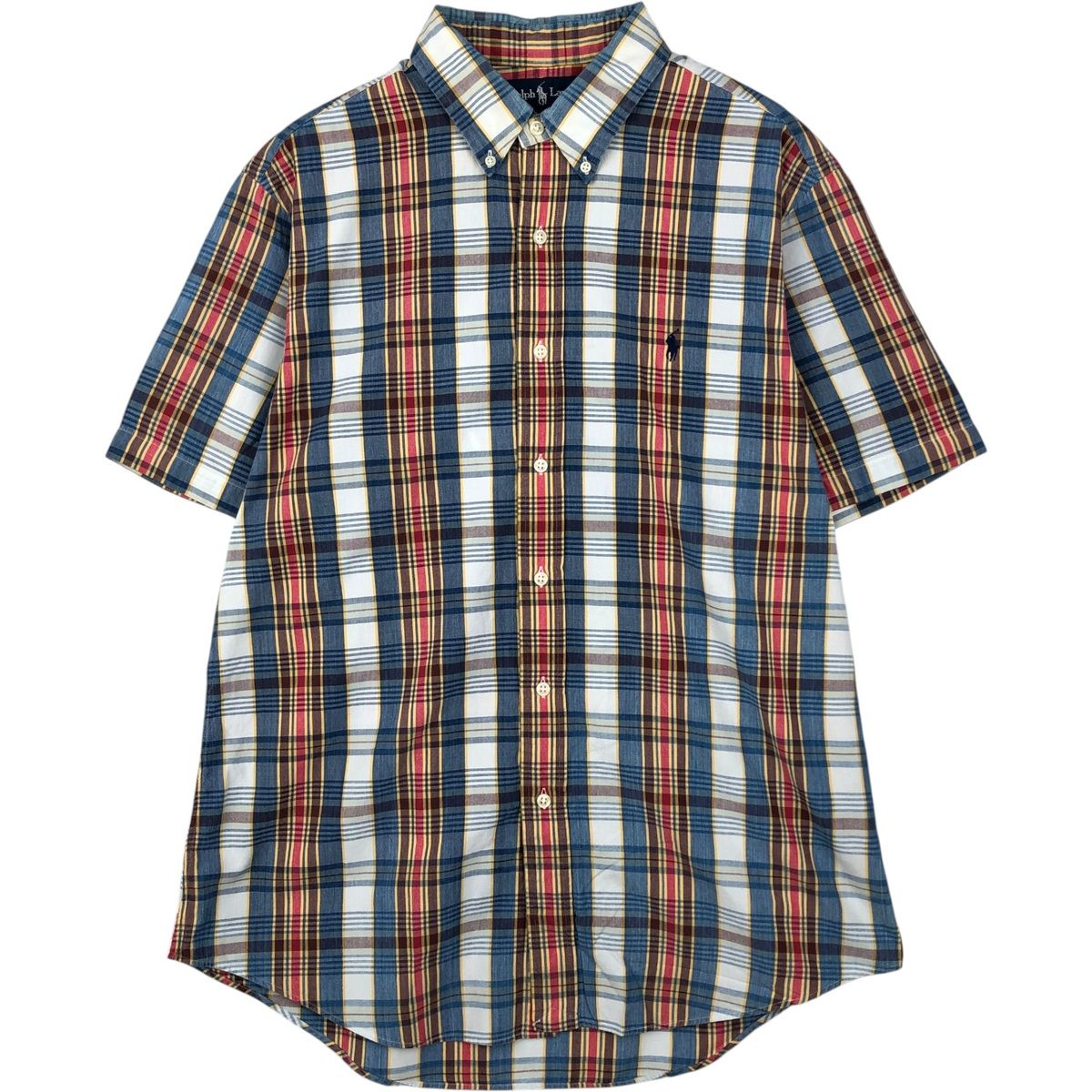 古着 ラルフローレン Ralph Lauren CUSTOM FIT 半袖 ボタンダウン チェックシャツ メンズL相当/eaa477559