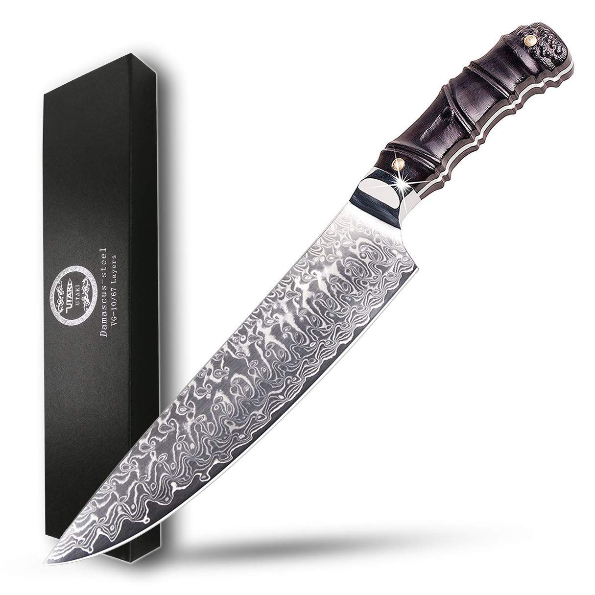 Utaki 牛刀包丁 包丁 ダマスカス 67層 V金10号 200mm オシャレな天然木の竹形になるのハンドル 毎日使える物を贈るならso