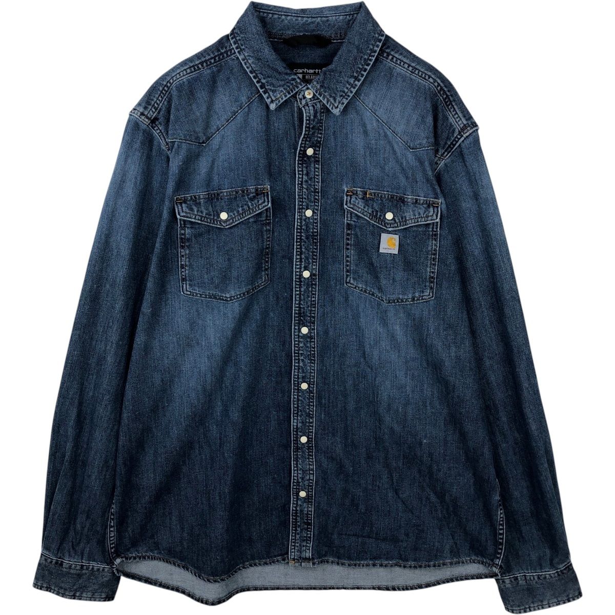 古着 カーハート Carhartt RELAXED FIT 長袖 デニム ウエスタンシャツ メンズXL相当/eaa643309