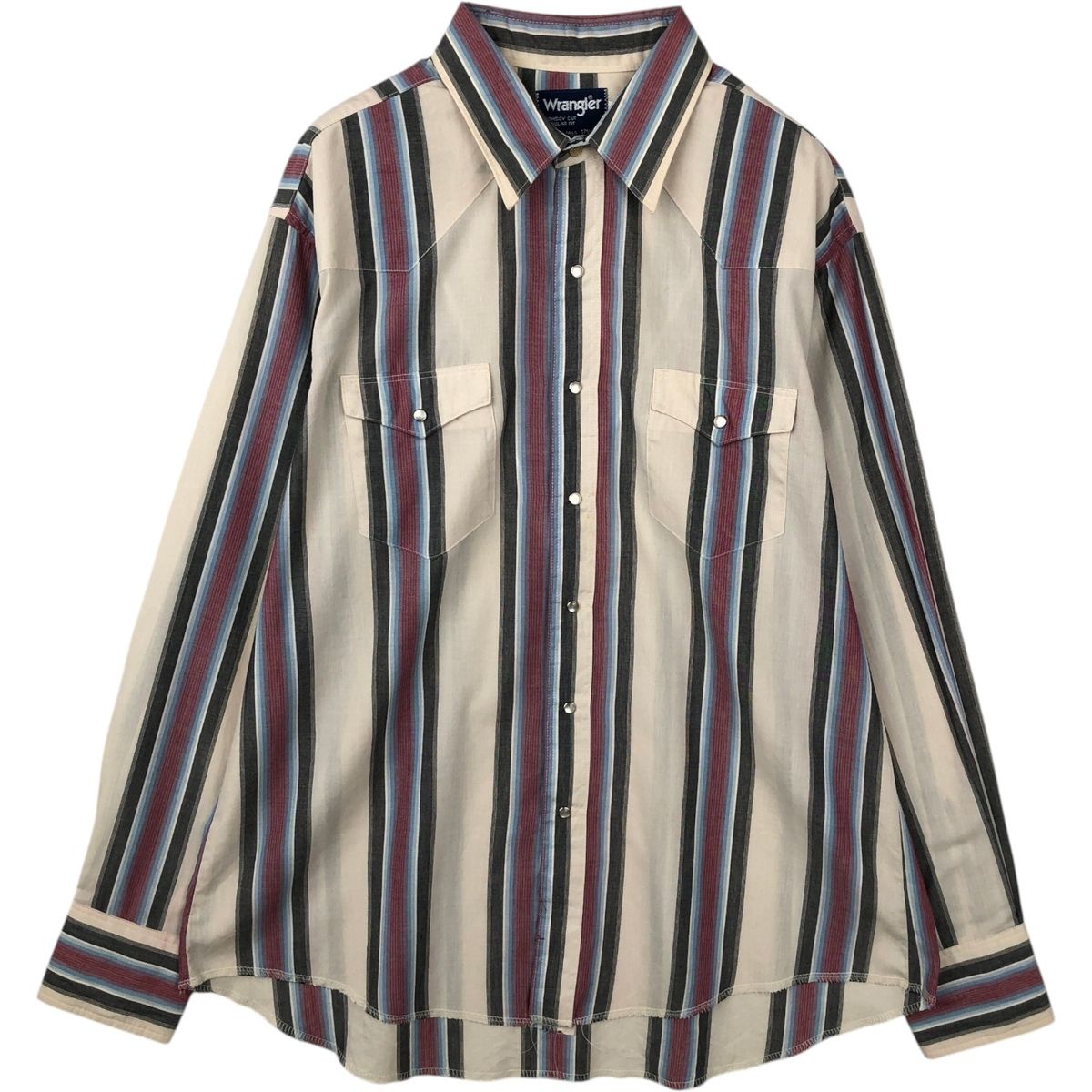 古着 ラングラー Wrangler COWBOY CUT REGULAR FIT ストライプ柄 長袖 ウエスタンシャツ メンズXL相当/eaa643300