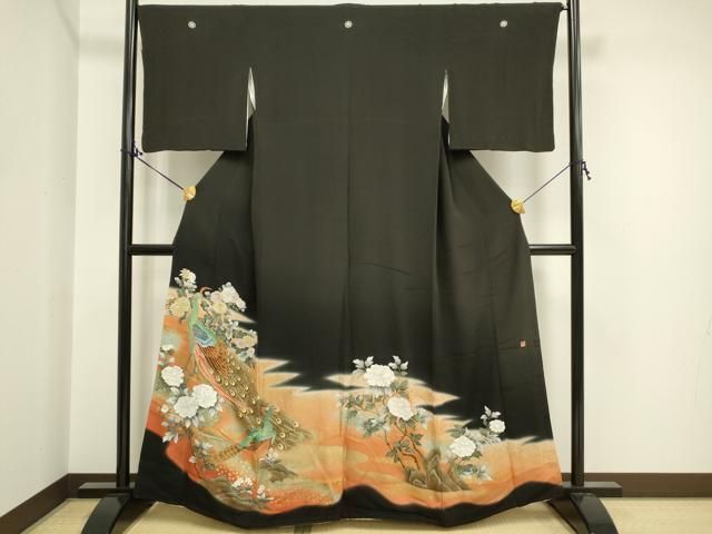 MOH-00023 五代 歌舞伎役者 坂東八十助 黒留袖 駒刺繍 孔雀花文 暈し
