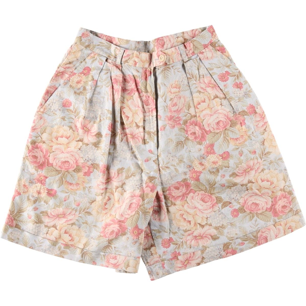 古着 ラルフローレン Ralph Lauren LAUREN ローレン 花柄 ツータック リネンショーツ ショートパンツ レディースM(w26)相当/eaa641763