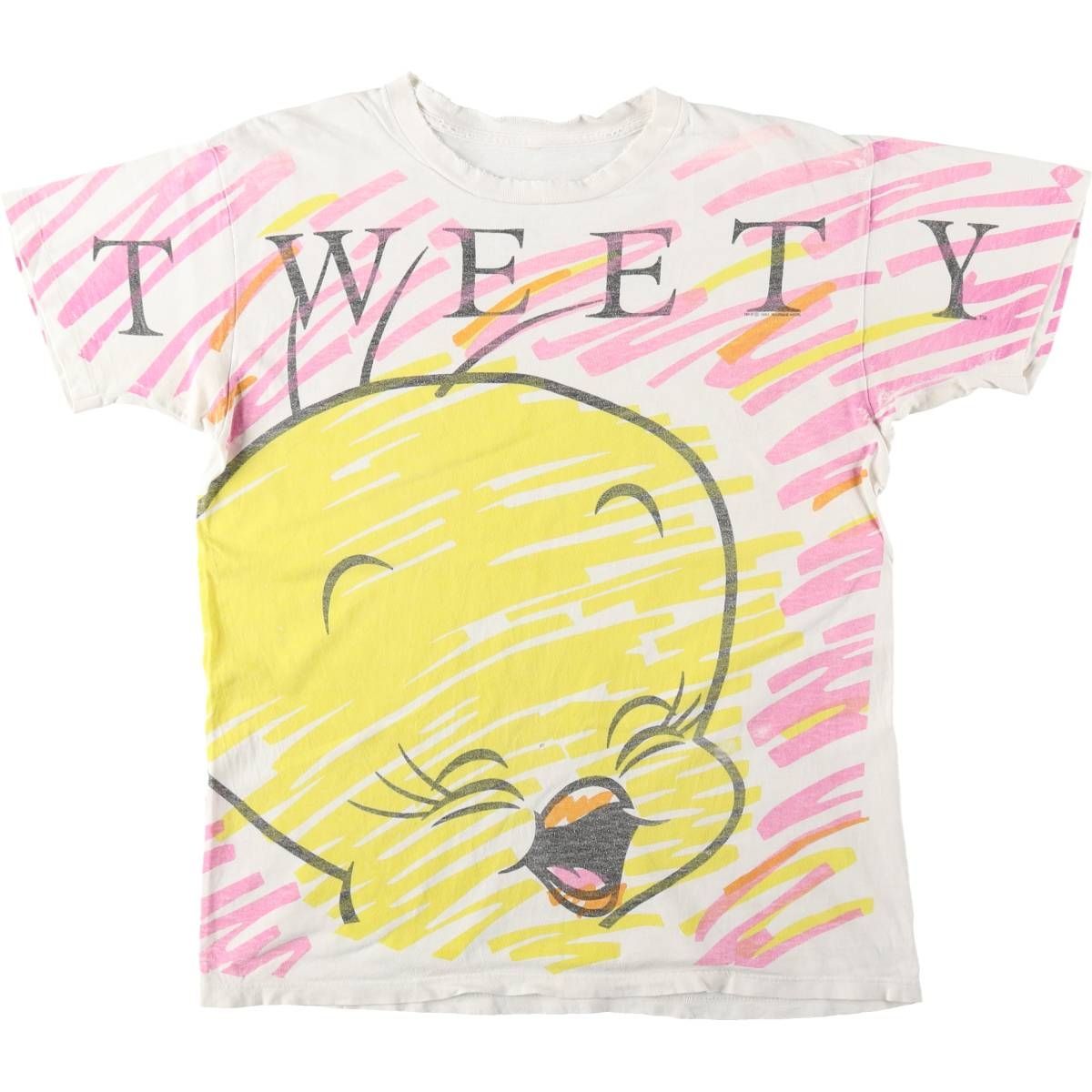 古着 90年代 LOONEY TUNES ルーニーテューンズ トゥイーティー 大判プリント キャラクタープリントTシャツ メンズM相当/eaa641880