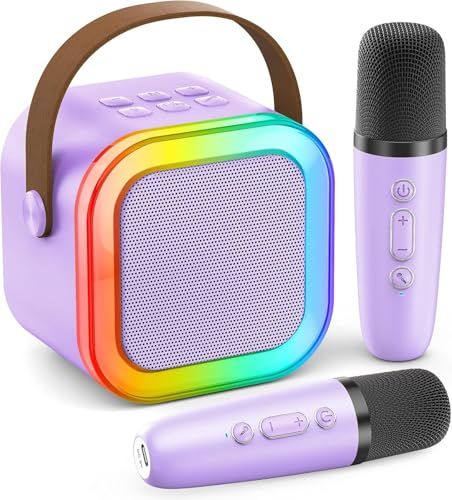 MonoKi カラオケセット Bluetooth5.3 スピーカー ワイヤレス マイク 2本 カラオケ家庭用 PAセット karaoke RGB LEDライト 伴奏機能付き 家庭の集まり、誕生日パーティー、カラオケなどのエンターテイメントに適 efdbdafc