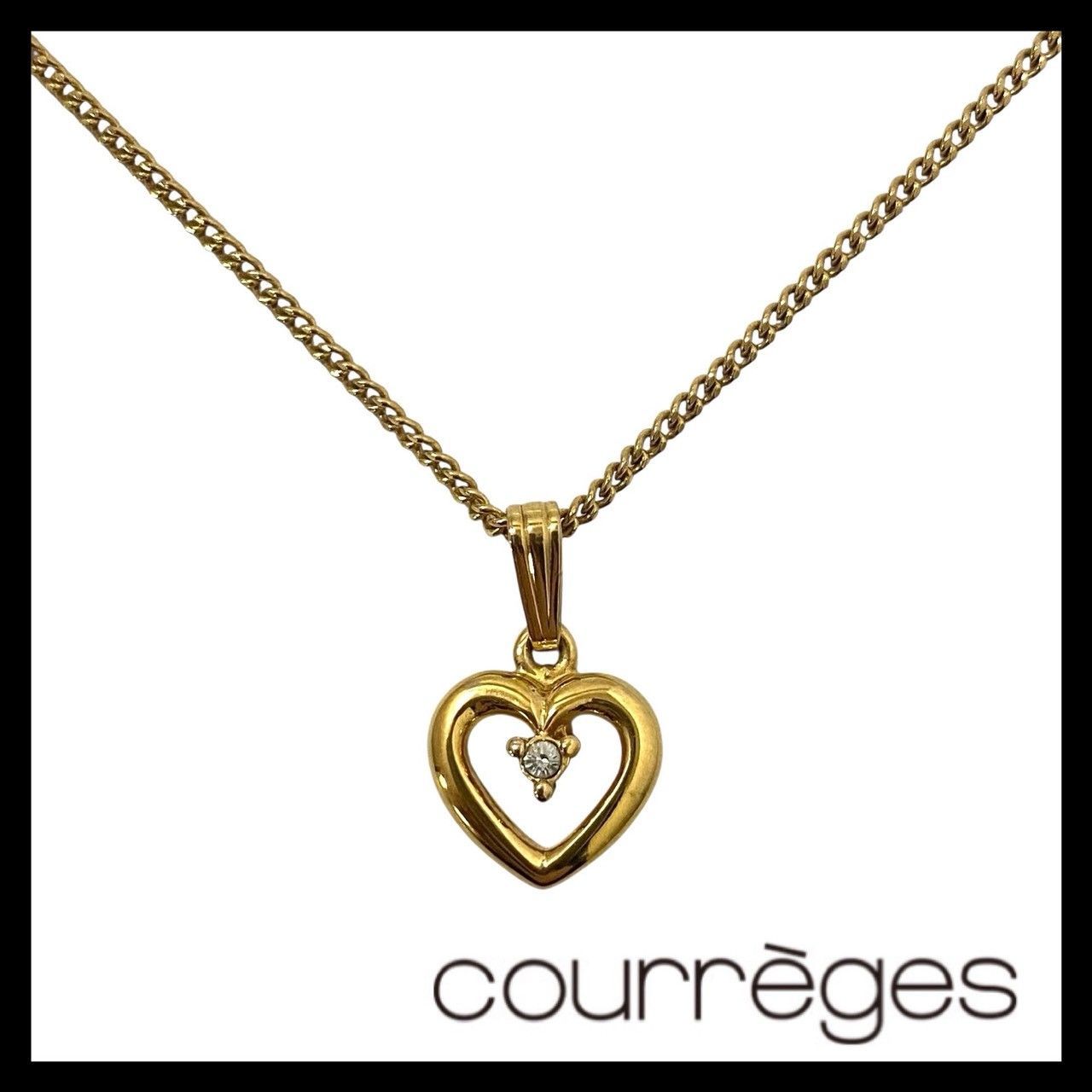 Courreges】ハート ネックレス ラインストーン ゴールド/金カラー 