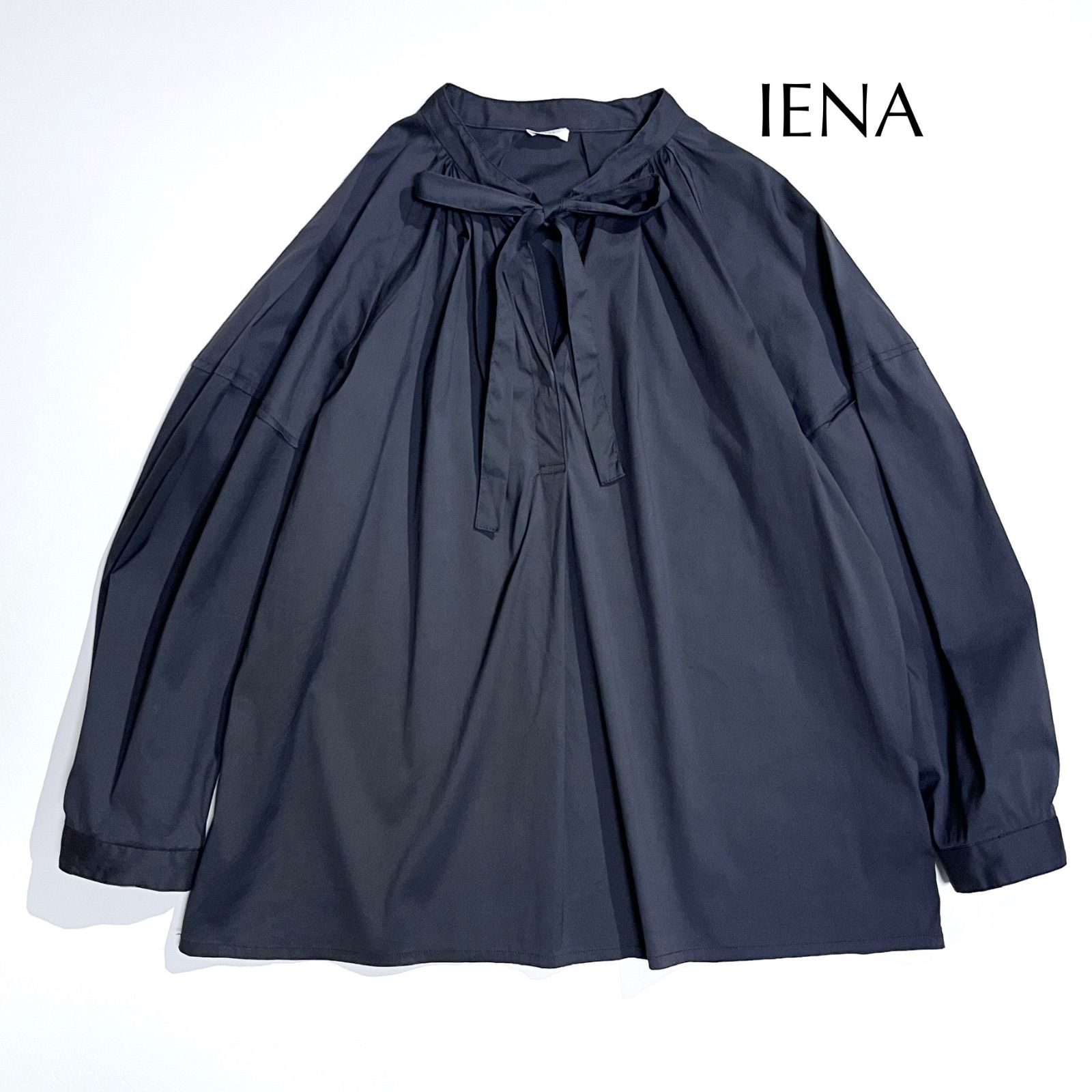 kU01 IENA ボウタイブラウス ボリュームスリーブ シャツ ブラウス リボン ブラウン 茶色 イエナ 定価16,500円