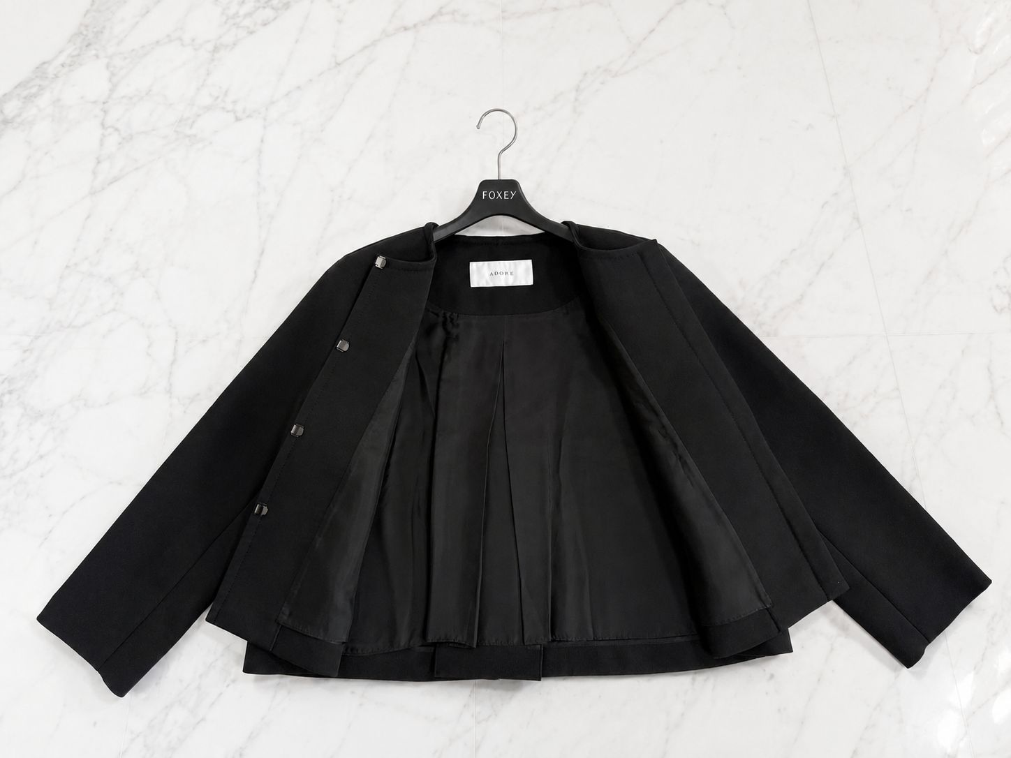 美品】ADORE アドーア ノーカラーコート ブラック 38 M相当 ADORE