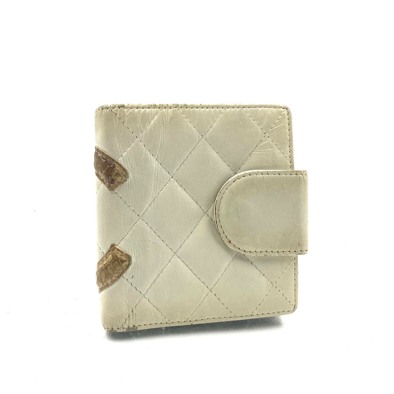 CHANEL シャネル カンボンライン がま口二つ折り財布 レザー×パイソン
