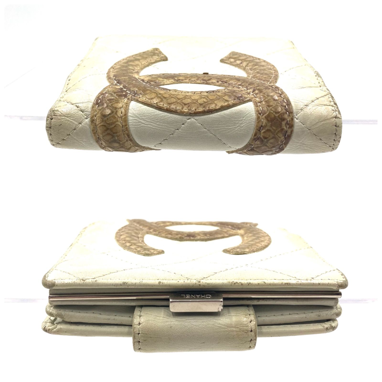 CHANEL シャネル カンボンライン がま口二つ折り財布 レザー×パイソン