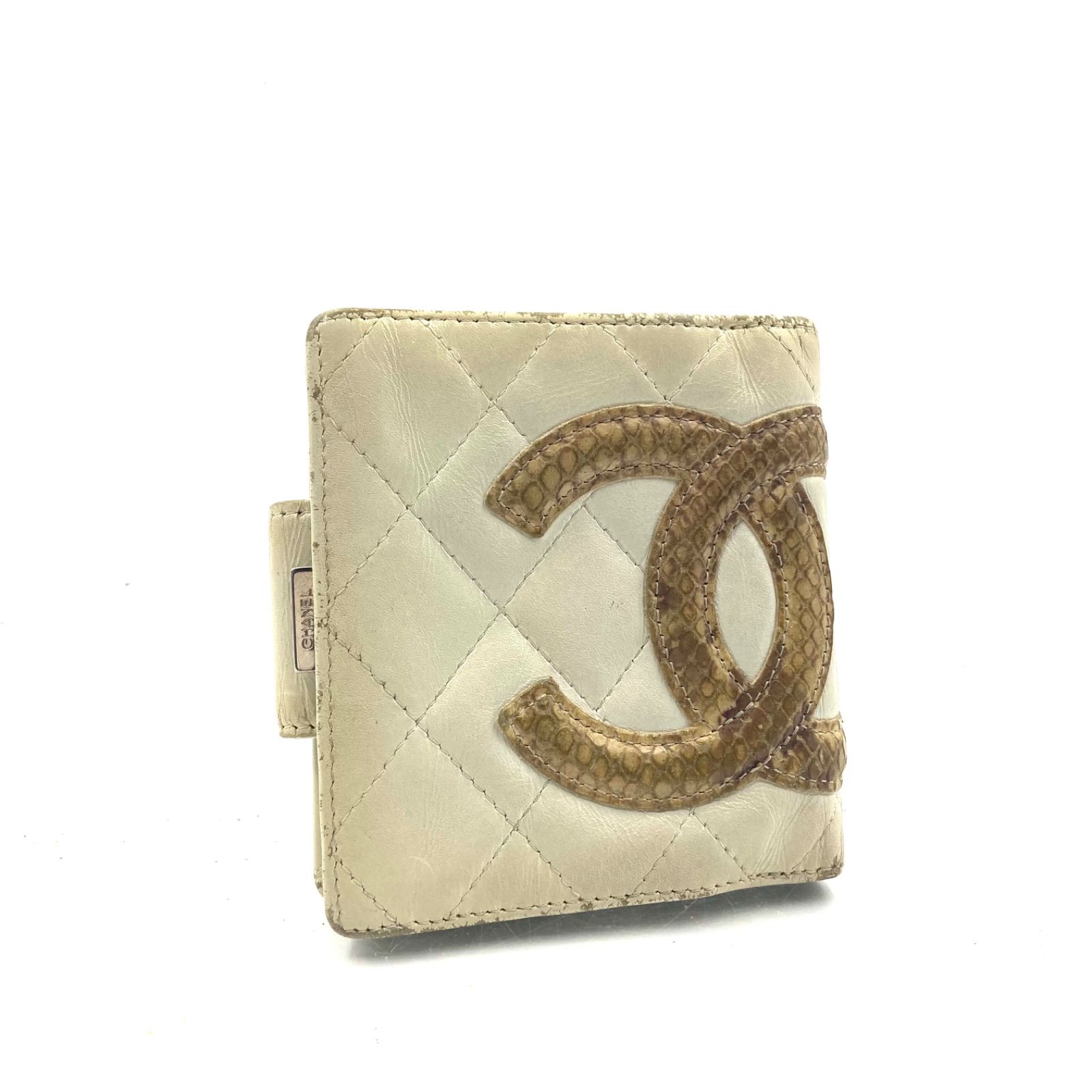 CHANEL シャネル カンボンライン がま口二つ折り財布 レザー×パイソン
