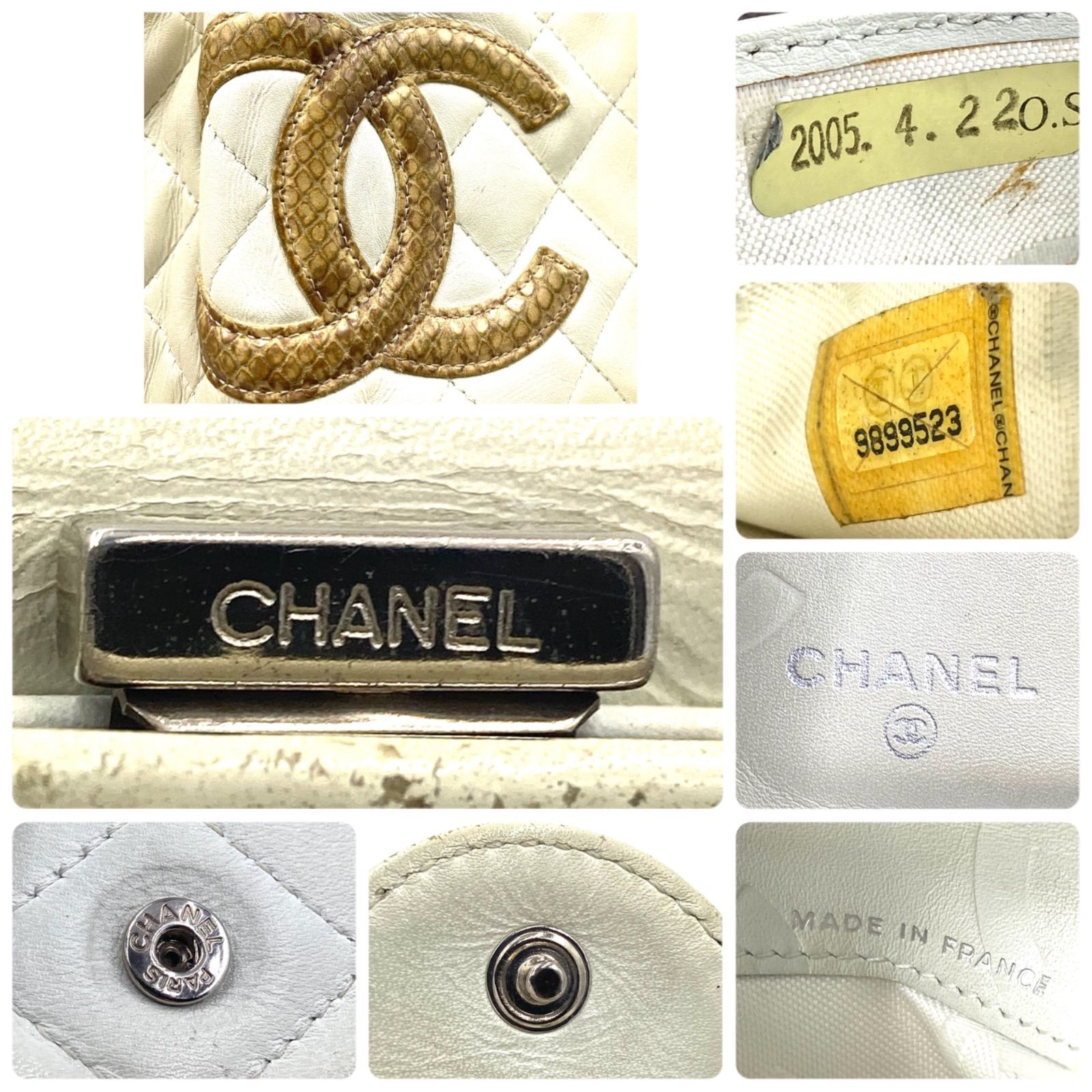 シャネル CHANEL 二つ折り 財布 カンボンライン 白 パイソン がま口