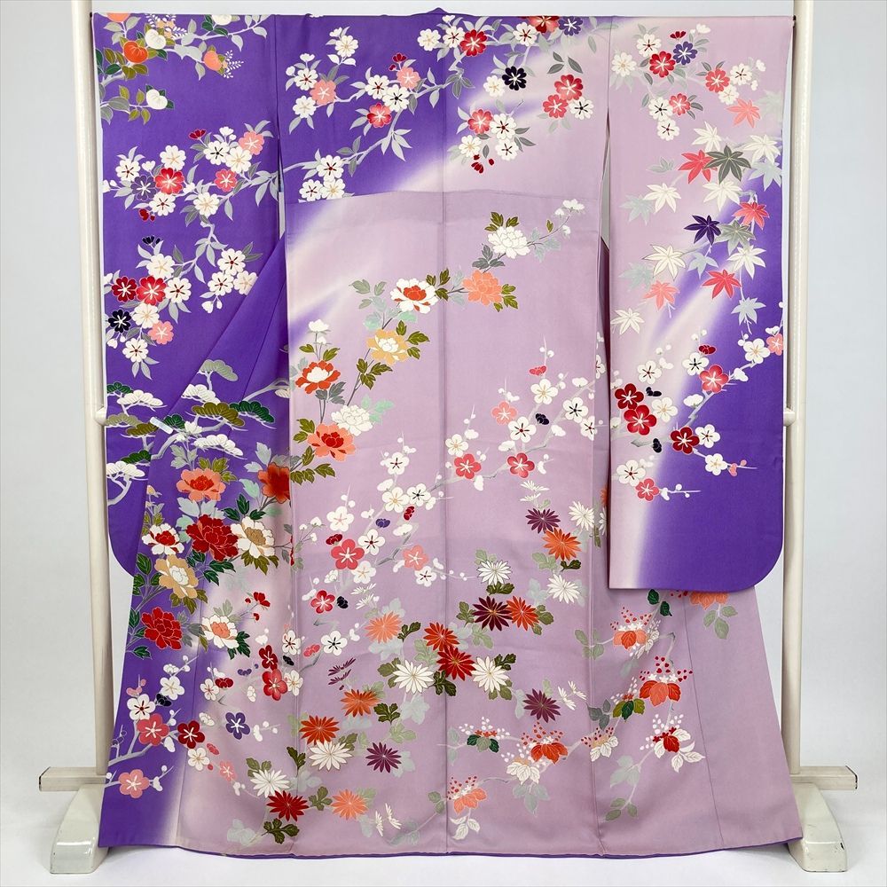 たんす屋 TANSU-YA 着物 リユース着物 振袖 紫 フォーマル 千總 四季花 金駒刺繍 袷 絹 洗い済 【身丈】164cm【裄丈】67cm 7650004210986