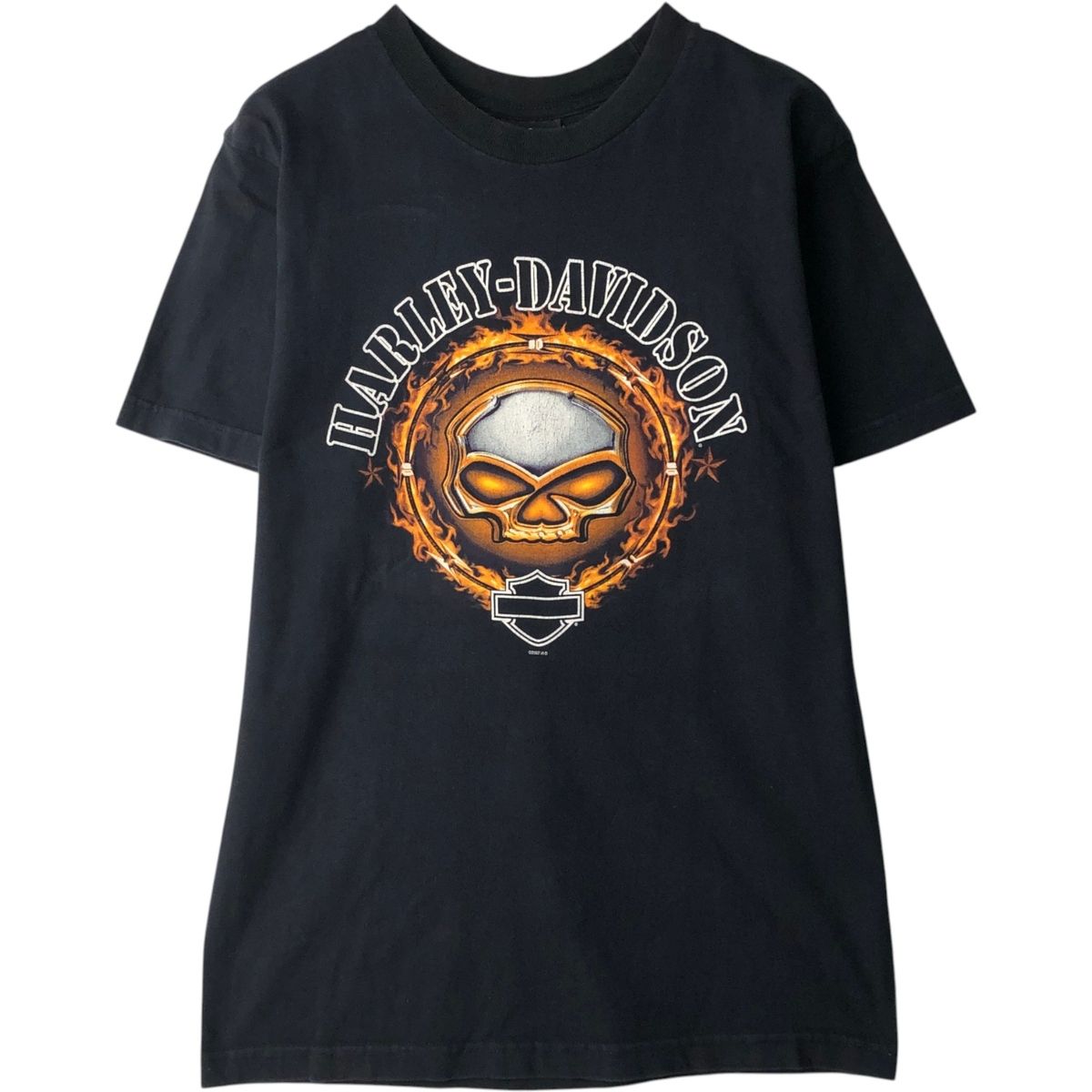 古着 00年代 ハーレーダビッドソン Harley-Davidson ドクロ柄 スカル柄 ファイヤーパターン モーターサイクル バイクTシャツ/eaa636963