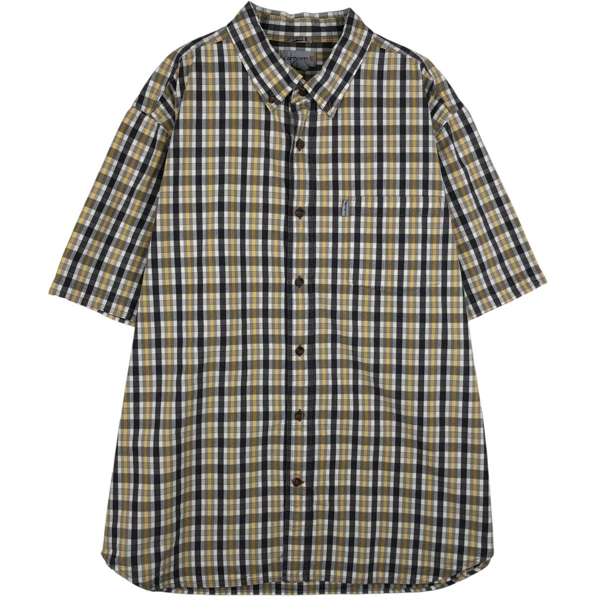 古着 カーハート Carhartt RELAXED FIT チェック柄 ボタンダウン 半袖 ワークシャツ メンズXXL相当/eaa641218