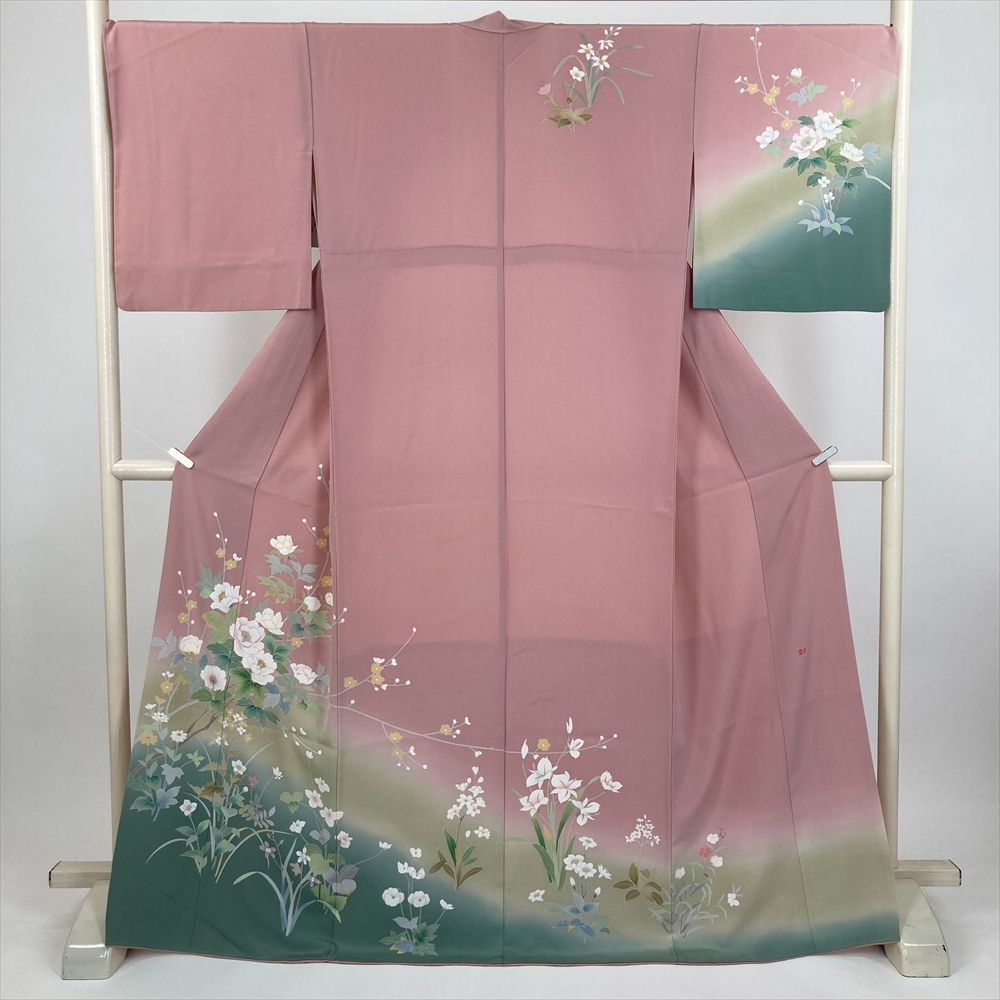 たんす屋 TANSU-YA 着物 リユース着物 訪問着 ピンク フォーマル セミフォーマル ぼかし 牡丹 阿部佳雪 袷 絹 洗い済 【身丈】163cm【裄丈】69cm 7650004264651