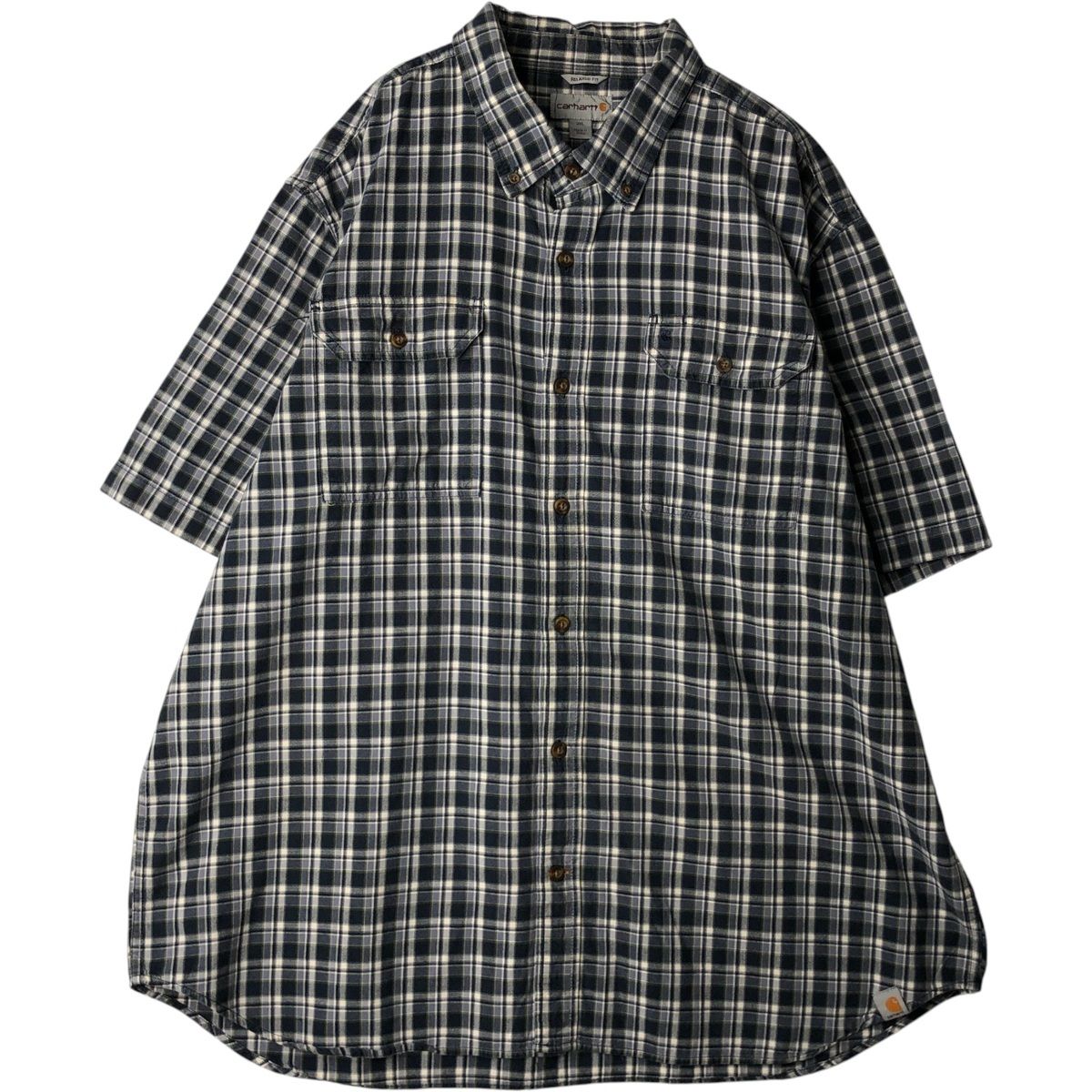 古着 カーハート Carhartt RELAXED FIT チェック柄 ボタンダウン フラップポケット 半袖 ワークシャツ メンズXL相当/eaa640928