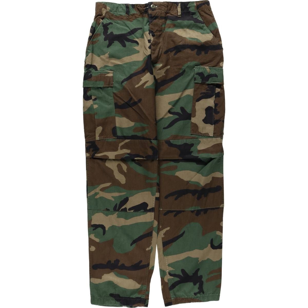 古着 80年代 米軍実品 迷彩柄 ウッドランドカモ リップストップ ミリタリー カーゴパンツ コンバットパンツ USA製 MEDIUM-LONG/eaa639400