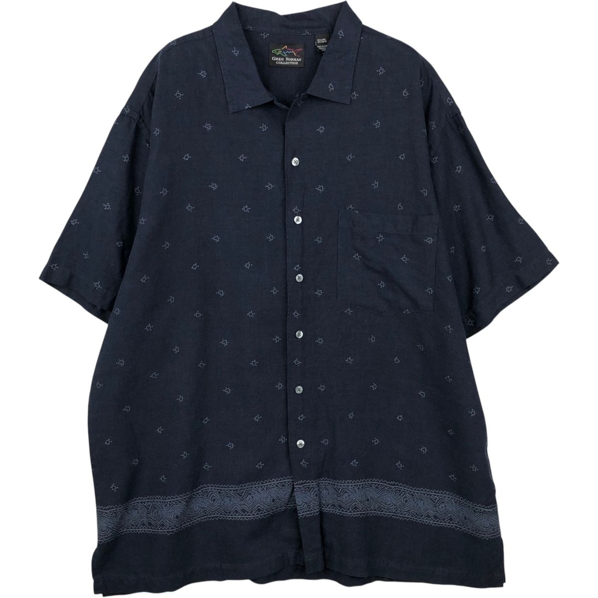 古着 Greg Norman Collection 総柄 半袖 オープンカラー リネン×レーヨンシャツ ボックスシャツ メンズL相当/eaa641496