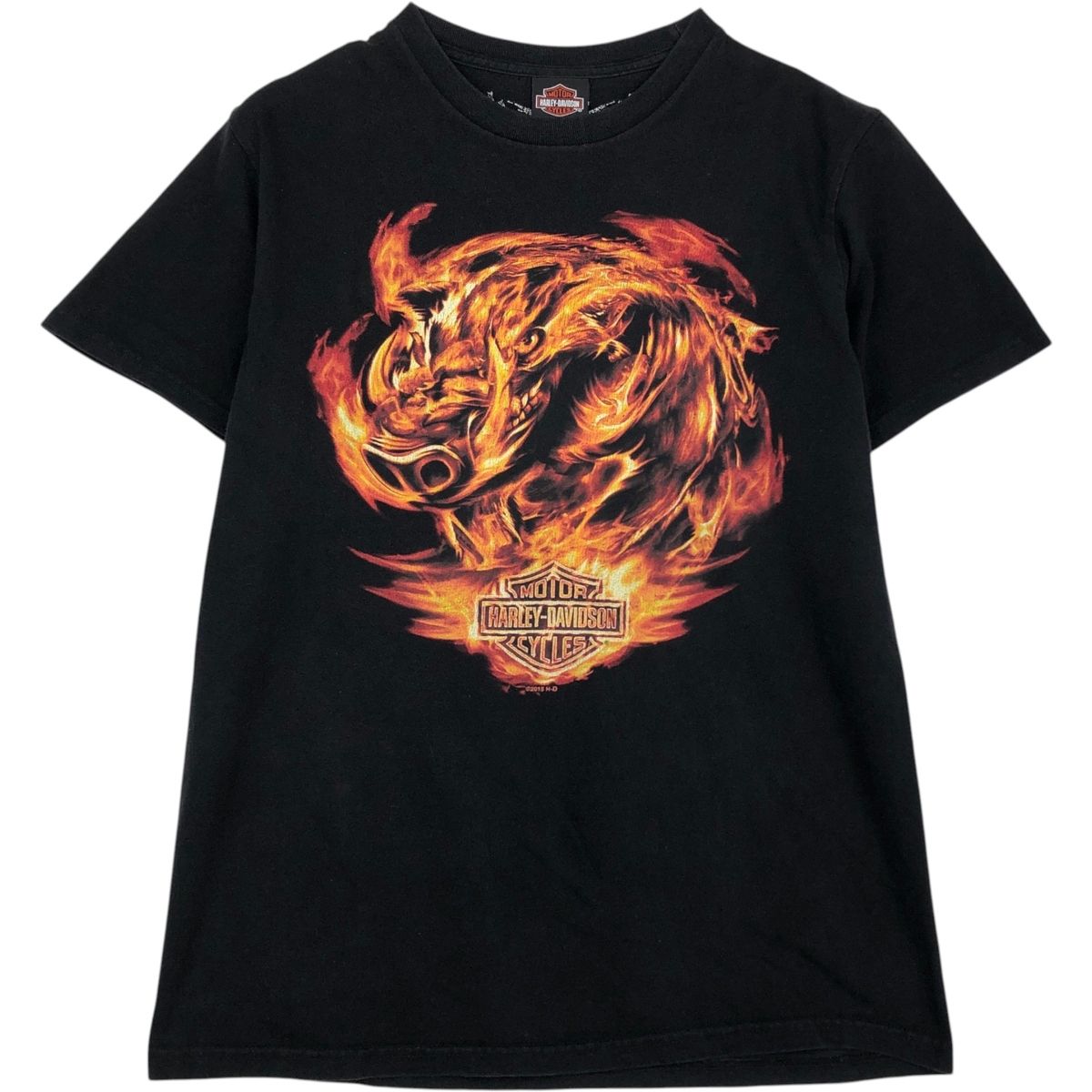 古着 ハーレーダビッドソン Harley-Davidson BIKER BUILT オオカミ柄 ファイヤーパターン モーターサイクル バイクTシャツ/eaa636264