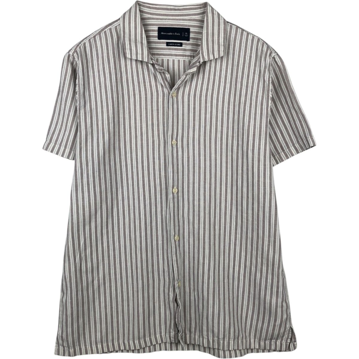 古着 アバクロンビーアンドフィッチ Abercrombie&Fitch LINEN BLEND ストライプ柄 半袖 オープンカラー リネンシャツ/eaa639999