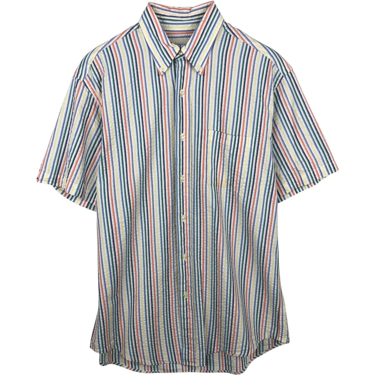 古着 ブルックスブラザーズ Brooks Brothers 346 シアサッカー 半袖 ボタンダウン ストライプシャツ メンズM相当/eaa641398
