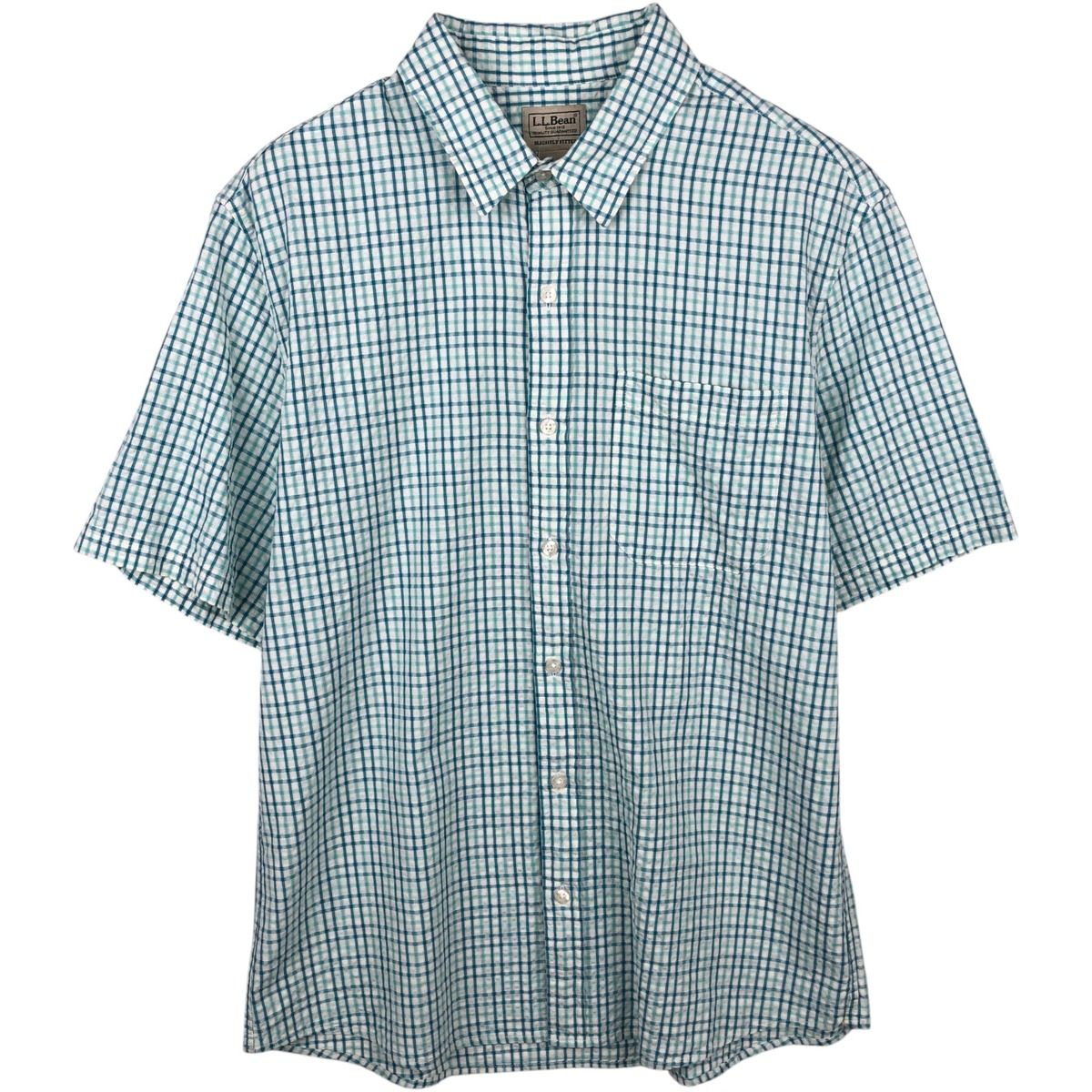 古着 90~00年代 エルエルビーン L.L.Bean シアサッカー 半袖 コットン チェックシャツ メンズM相当/eaa641413