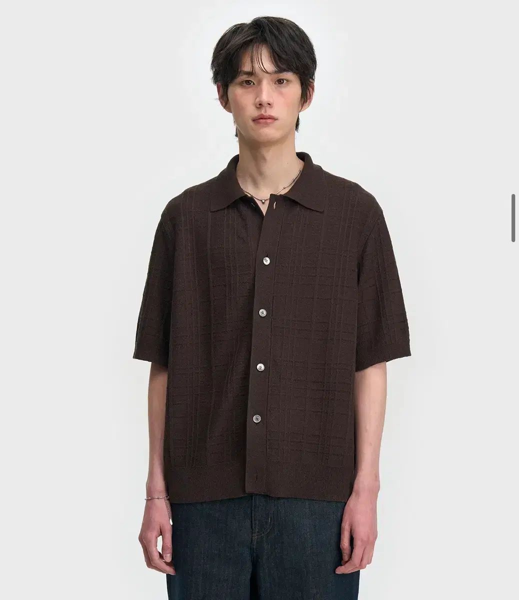 ベルリエ シャドウCHECK ショートスリーブ カーディガン ブラウン 100