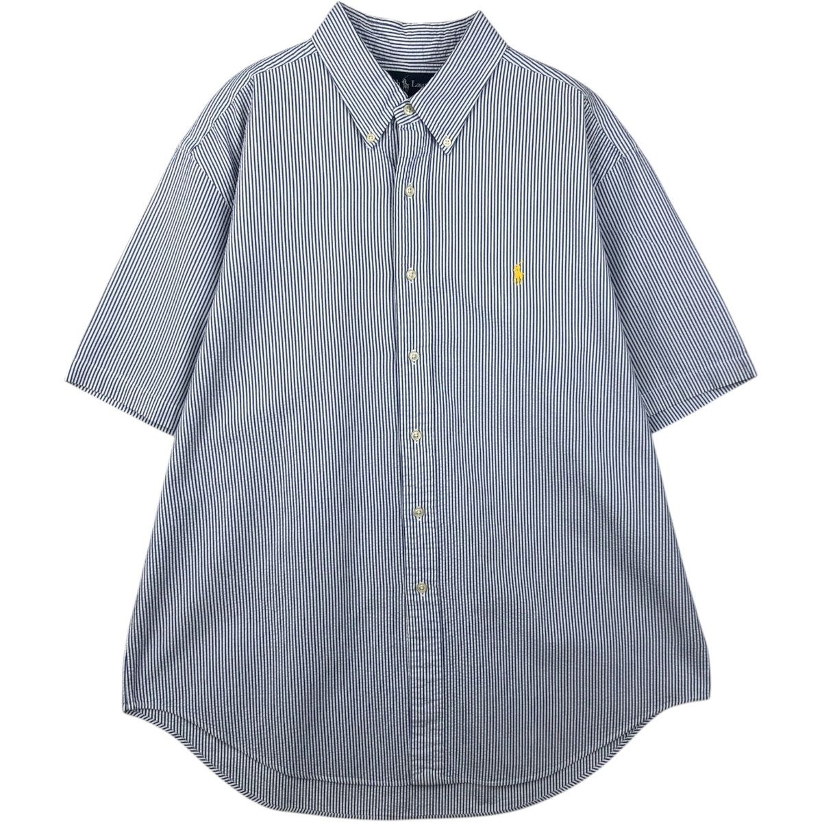 古着 ラルフローレン Ralph Lauren CLASSIC FIT クラシックフィット シアサッカー 半袖 ボタンダウン ストライプシャツ/eaa640997