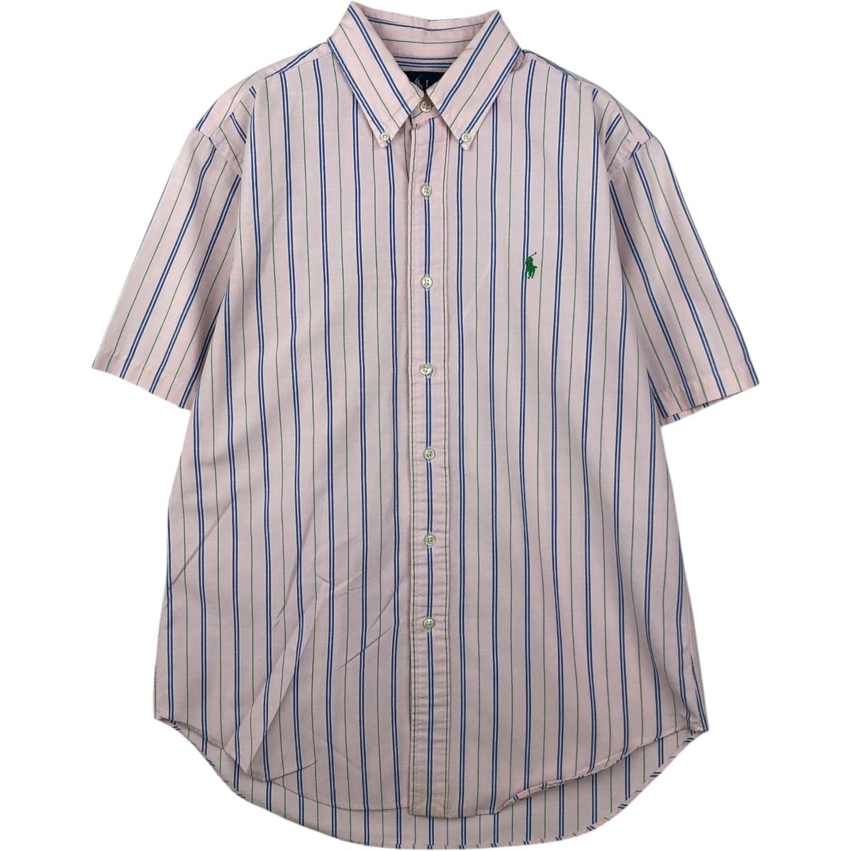 古着 ラルフローレン Ralph Lauren CLASSIC FIT クラシックフィット 半袖 ボタンダウン ストライプシャツ メンズM相当/eaa641181