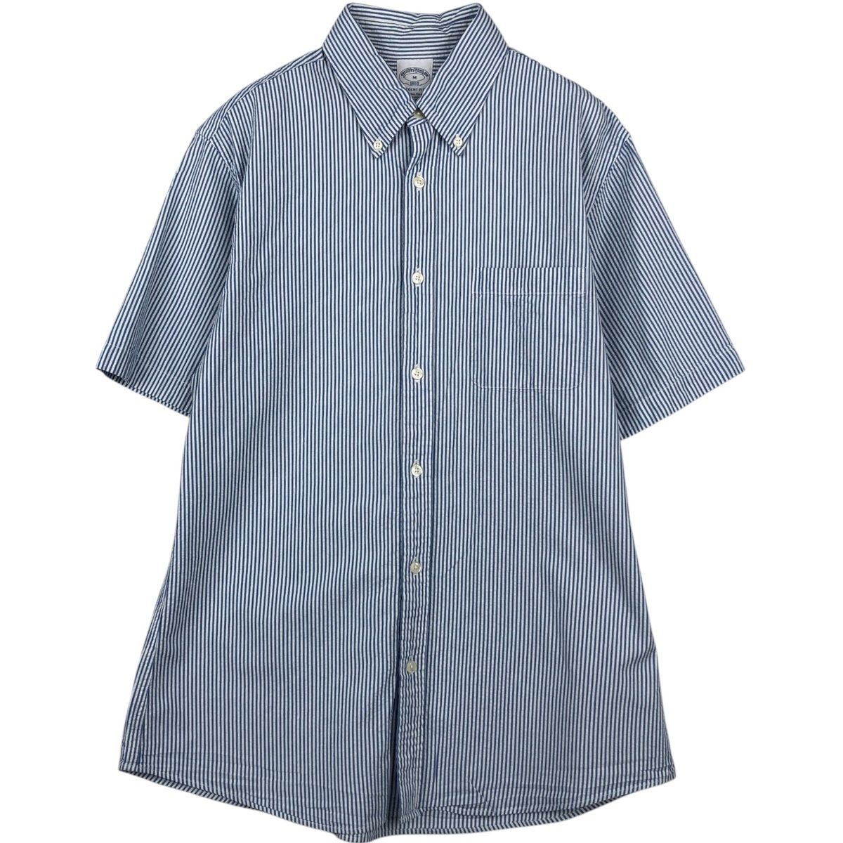 古着 ブルックスブラザーズ Brooks Brothers 1818 REGENT FIT 半袖 ボタンダウン ストライプシャツ メンズM相当/eaa641400