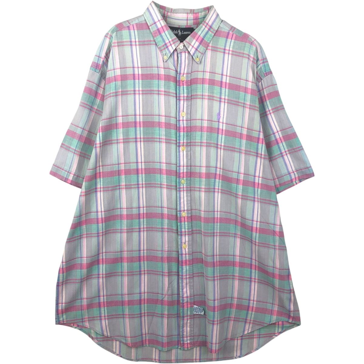古着 ラルフローレン Ralph Lauren 半袖 ボタンダウン チェックシャツ USA製 メンズXL相当/eaa641178