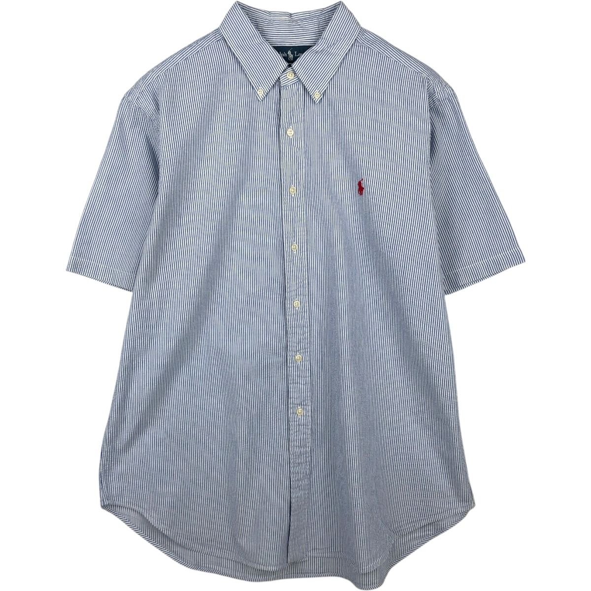 古着 ラルフローレン Ralph Lauren CLASSIC FIT シアサッカー 半袖 ボタンダウン ストライプシャツ メンズXL相当/eaa641194