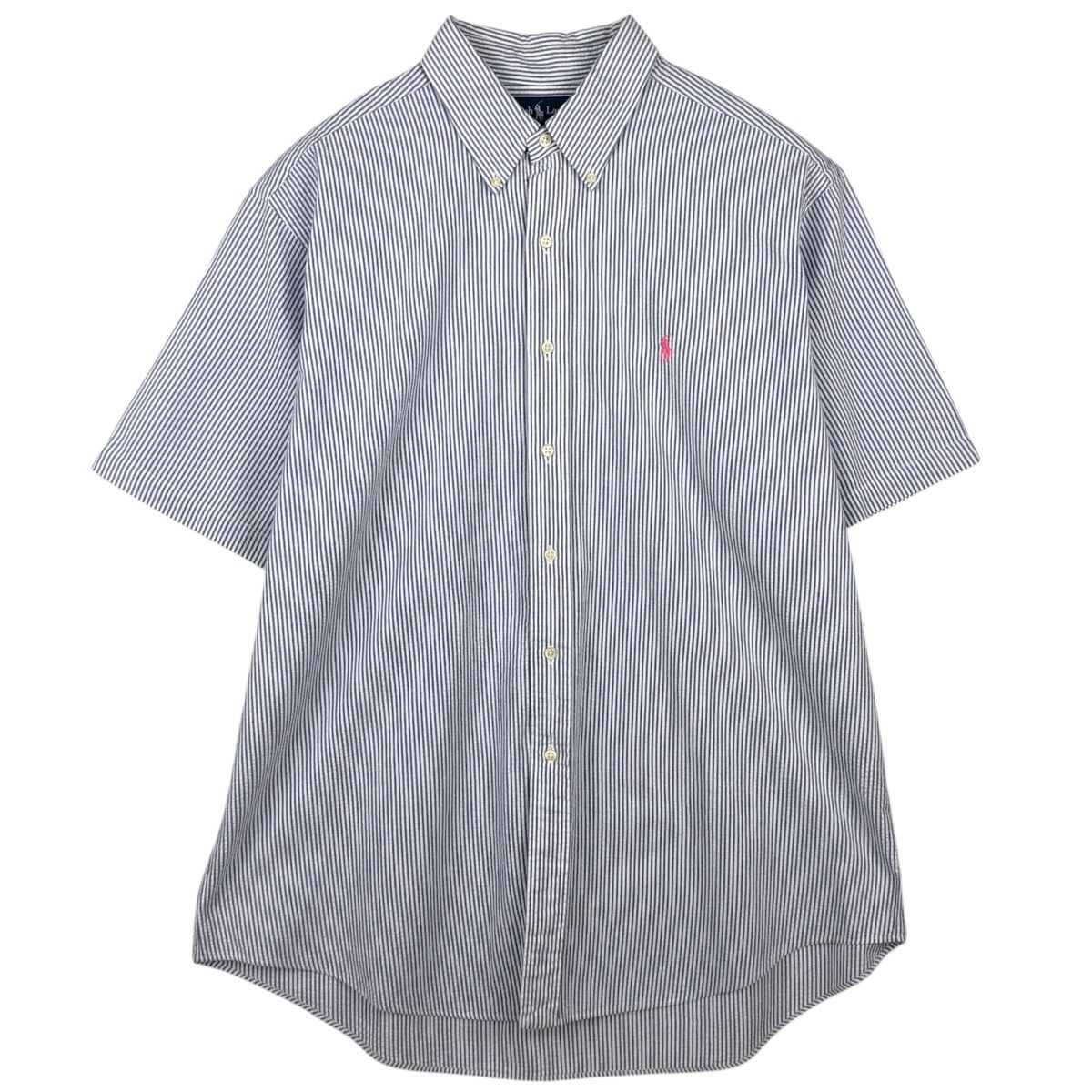 古着 ラルフローレン Ralph Lauren CLASSIC FIT シアサッカー 半袖 ボタンダウン ストライプシャツ メンズXL相当/eaa641200