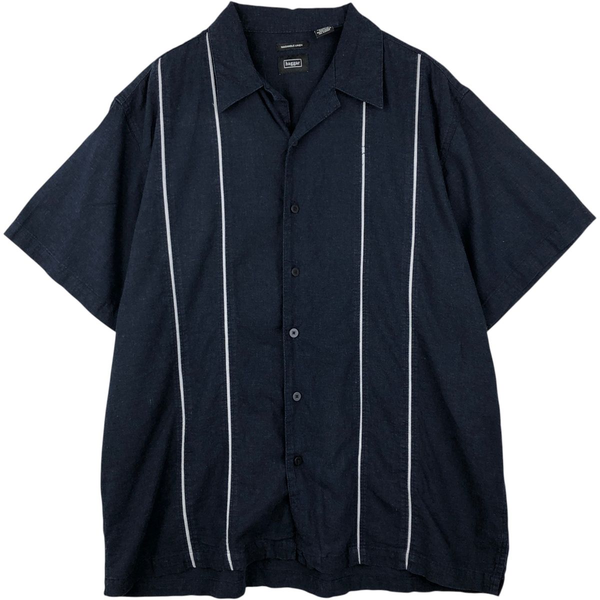古着 haggar WASHABLE LINEN 半袖 オープンカラー レーヨン×リネンシャツ ボックスシャツ メンズXL相当/eaa641249