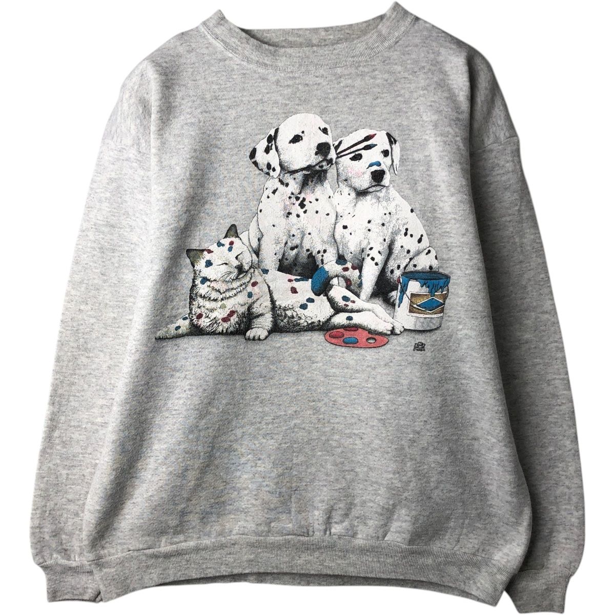 古着 90年代 COTTON GROVE 犬柄 ネコ柄 アニマル スウェットシャツ トレーナー USA製 レディースL相当 ヴィンテージ/eaa635541