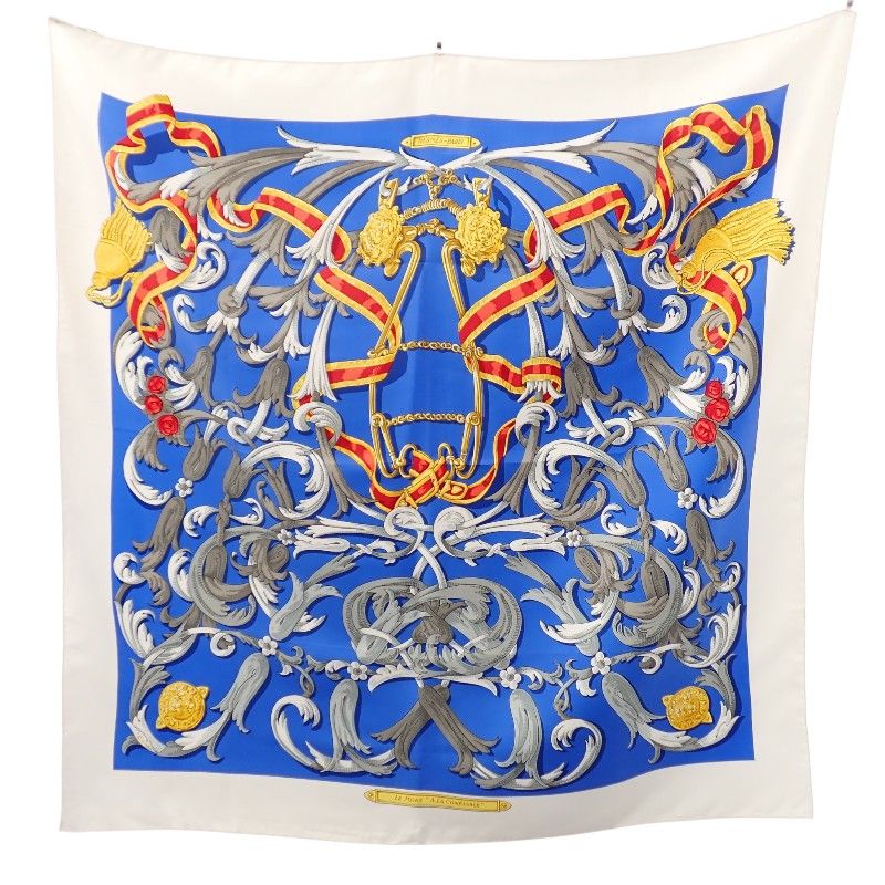 エルメス HERMES カレ90 LE MORS A LA CONETABLE 轡の気品 スカーフ ストール 大判 シルク ブルー マルチカラー レディース【中古】【Aランク】