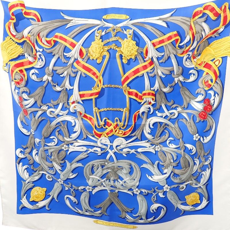 エルメス HERMES カレ90 LE MORS A LA CONETABLE 轡の気品 スカーフ ストール 大判 シルク ブルー マルチカラー レディース【中古】【Aランク】