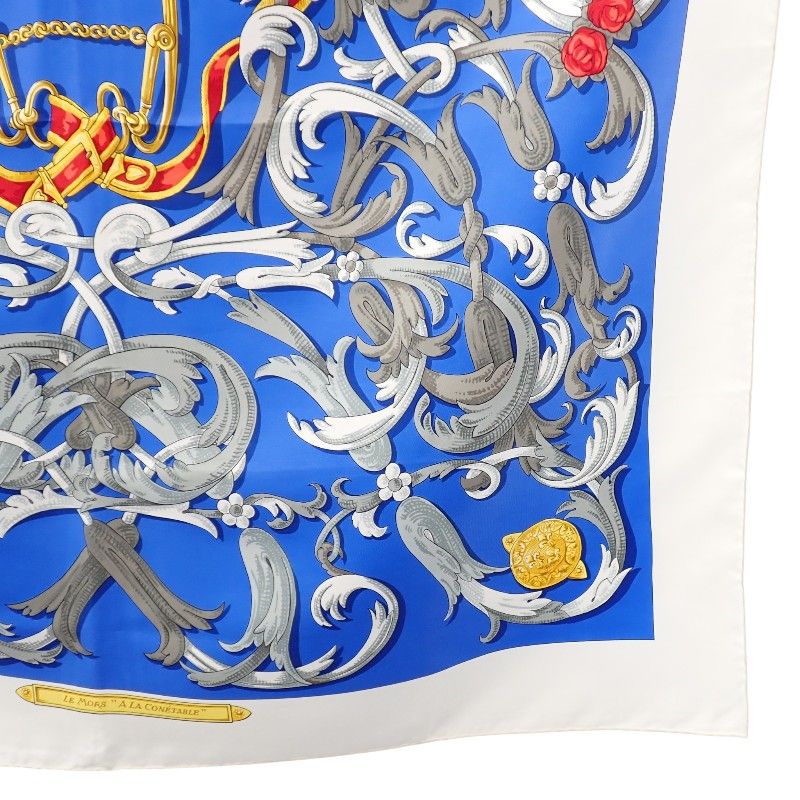 エルメス HERMES カレ90 LE MORS A LA CONETABLE 轡の気品 スカーフ ストール 大判 シルク ブルー マルチカラー レディース【中古】【Aランク】