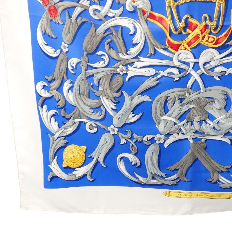 エルメス HERMES カレ90 LE MORS A LA CONETABLE 轡の気品 スカーフ ストール 大判 シルク ブルー マルチカラー レディース【中古】【Aランク】