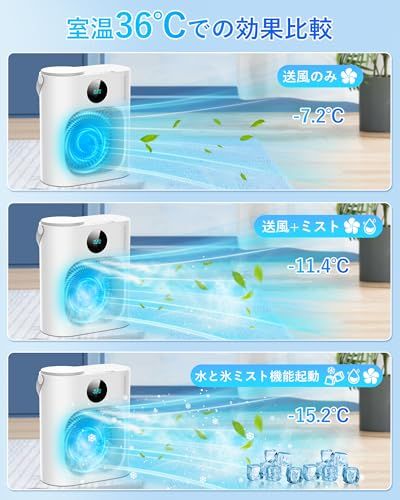 ☆新品☆ARZER 冷風扇 卓上冷風機 3段階風量調整 ポータブル 加湿器機能付き ミストファン Type-C給電 7色LEDライト タイマー機能 自動運転停止機能 転倒防止設計 アロマ対応 省エネ オフィス 寝室 キャンプ アウトドア スポ f3e4e1a6