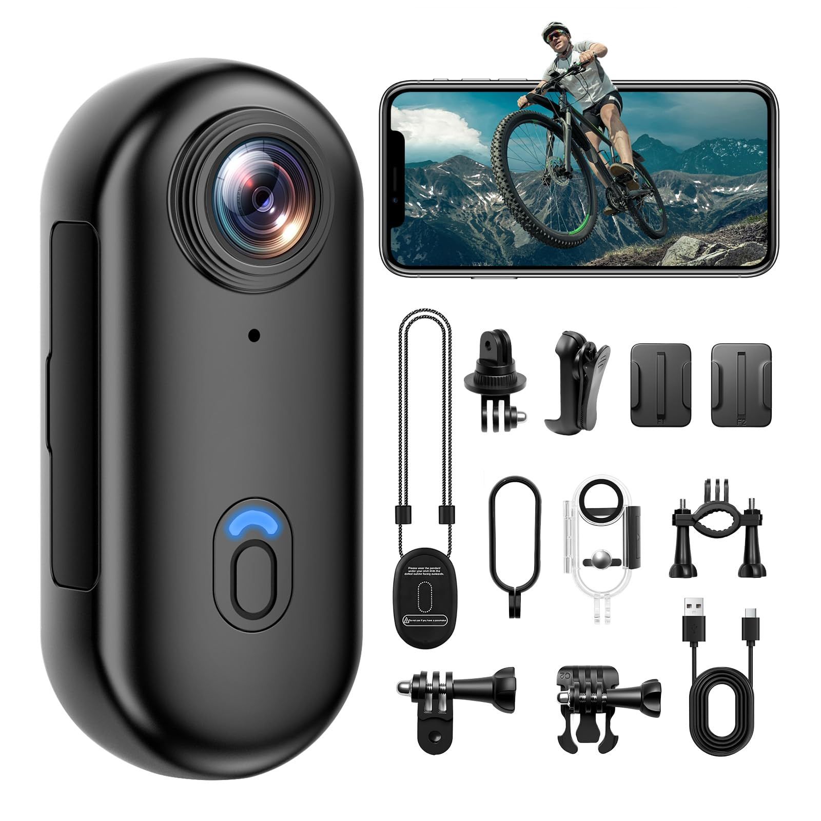 ☆新品☆アクションカメラ 音声・動画録画機能 ポータブルVlog camera ミニアクションカメラウェアラブル小型ボディカメラ バッテリー寿命150分 30m防水(IPX8) Android/IOS対応 1080P ハンズフリーPOVビデオ 0a0c374d