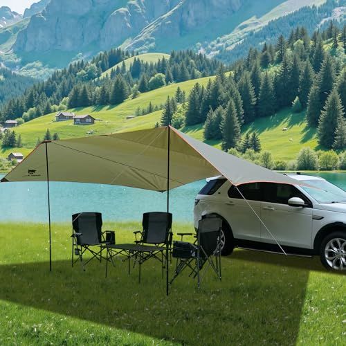 【新品】Geer Top カーサイドタープ 4?6人 車に付ける タープ カーサイドオーニング クルマ連結 大型 防水 遮熱 日よけ 設営簡単 アウトドア キャンプ 車中泊 ツーリング 吸盤フック ポール付き グリーン 724cb024